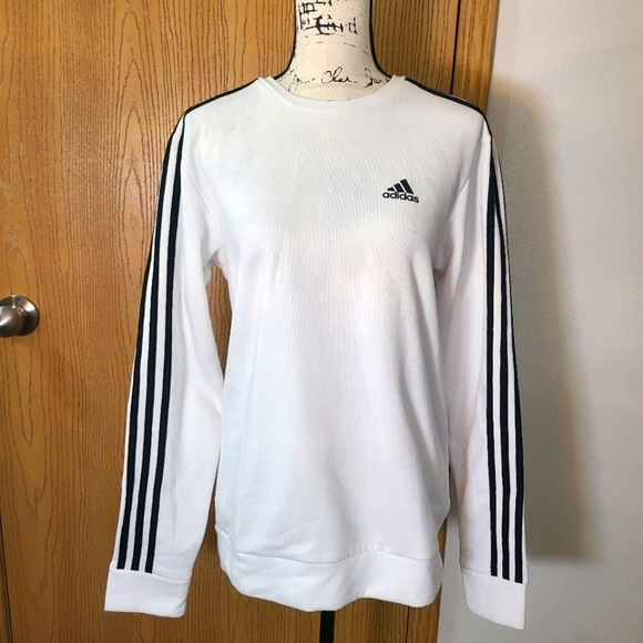 adidas Tops - Adidas 3 stripe sleeve white pullover sweatshirt